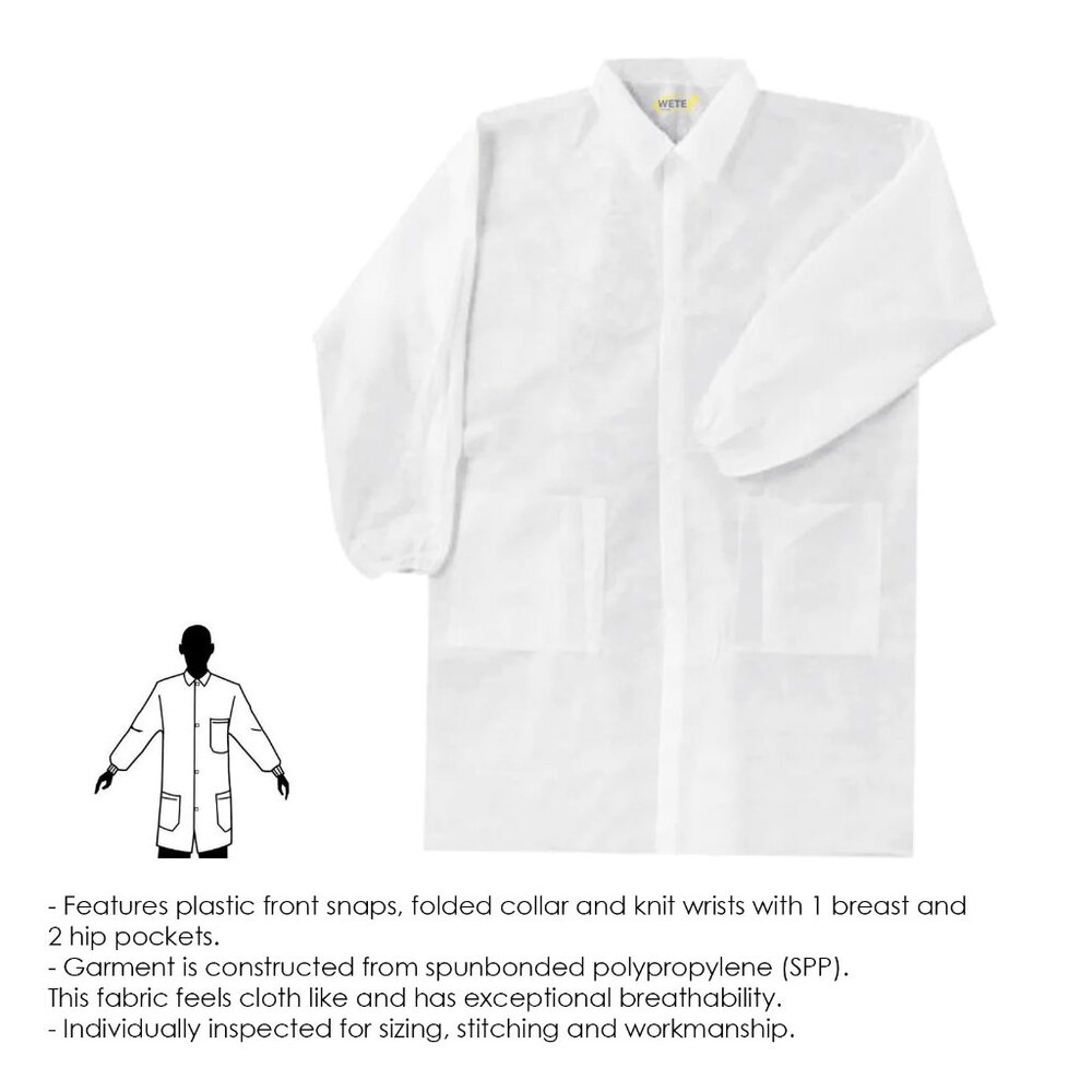 Disposable Polypropylene Lab Coats – Small to XXL, White